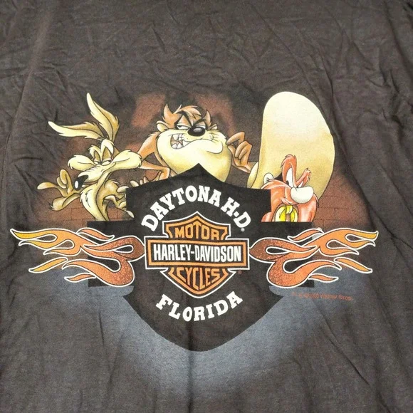 Vintage Harley Davidson Looney Tunes Taz Daytona Florida T-Shirt Mens XXL Black - Picture 4 of 9